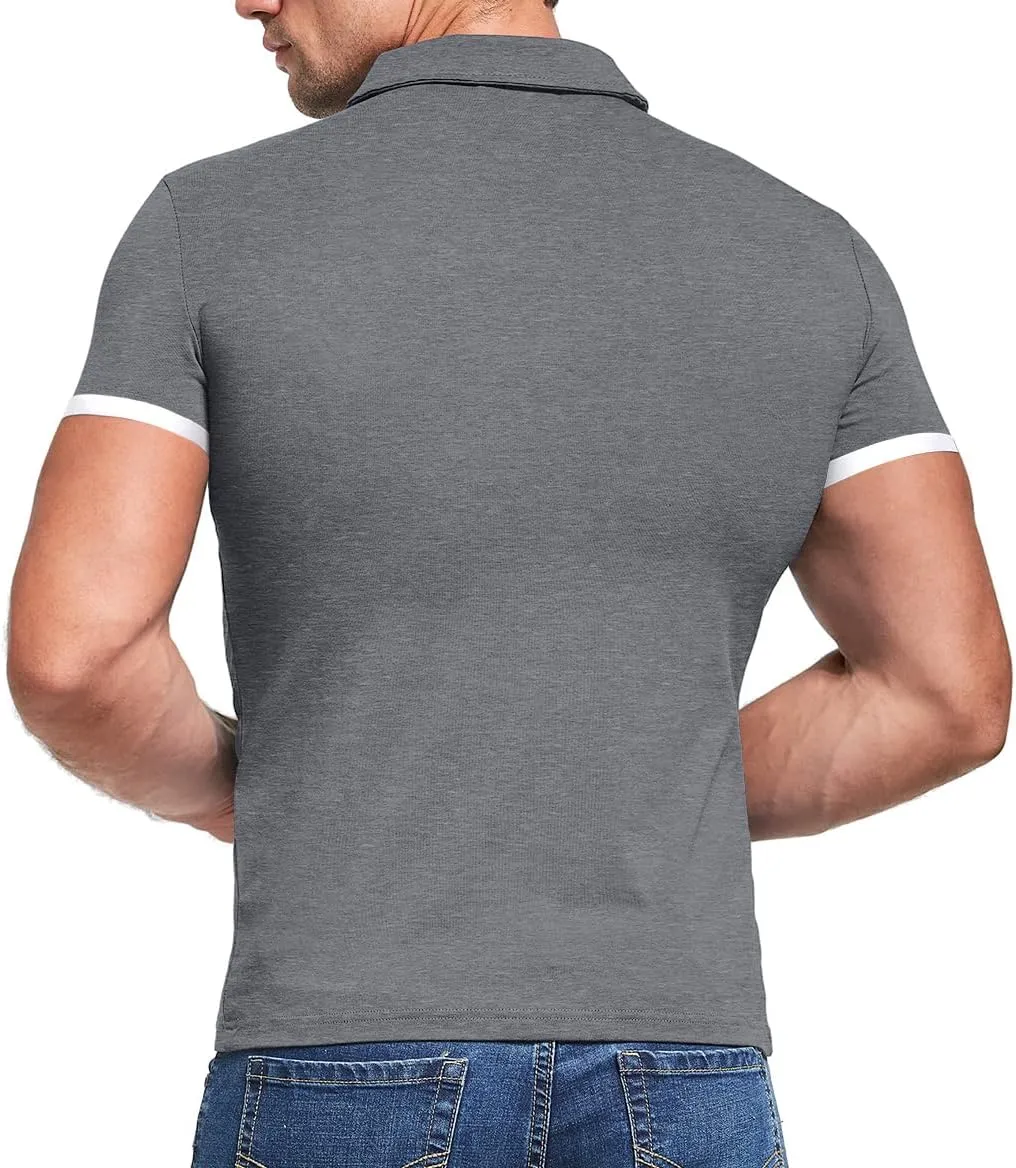 KUYIGO Men's Short&Long Sleeve Polo Shirts Casual Slim Fit Solid Soft Button Cotton Pocket Collared Shirt