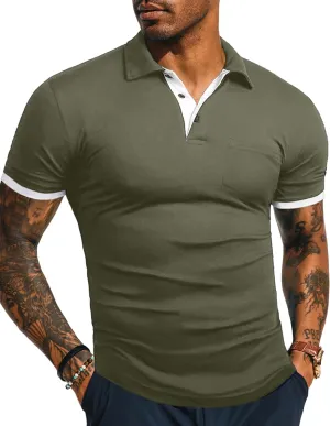 KUYIGO Men's Short&Long Sleeve Polo Shirts Casual Slim Fit Solid Soft Button Cotton Pocket Collared Shirt
