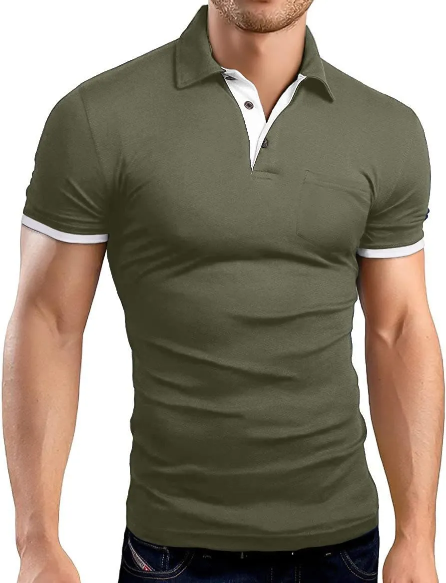 KUYIGO Men's Short&Long Sleeve Polo Shirts Casual Slim Fit Solid Soft Button Cotton Pocket Collared Shirt