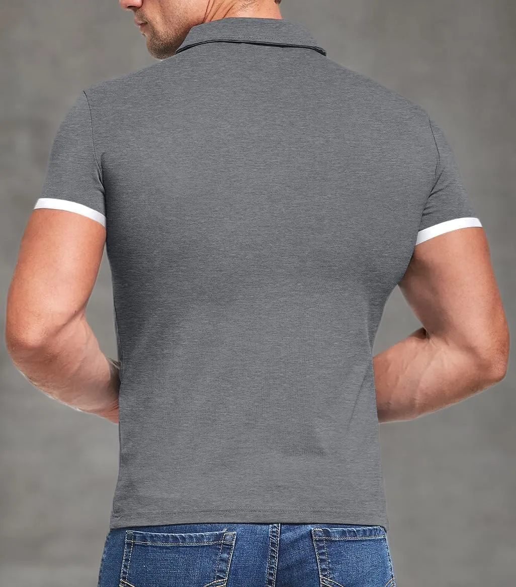 KUYIGO Men's Short&Long Sleeve Polo Shirts Casual Slim Fit Solid Soft Button Cotton Pocket Collared Shirt