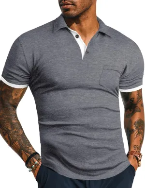 KUYIGO Men's Short&Long Sleeve Polo Shirts Casual Slim Fit Solid Soft Button Cotton Pocket Collared Shirt