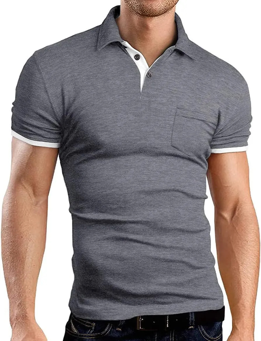 KUYIGO Men's Short&Long Sleeve Polo Shirts Casual Slim Fit Solid Soft Button Cotton Pocket Collared Shirt