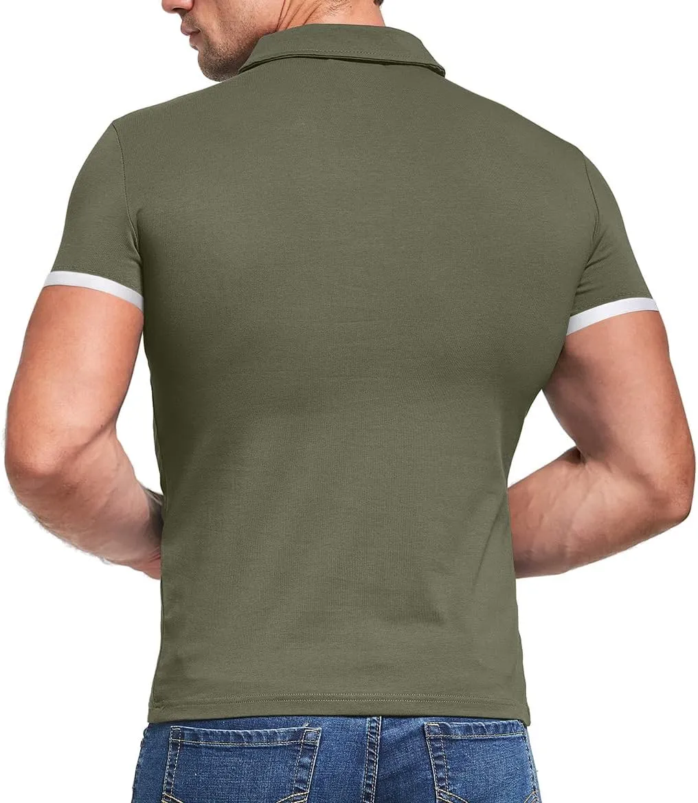 KUYIGO Men's Short&Long Sleeve Polo Shirts Casual Slim Fit Solid Soft Button Cotton Pocket Collared Shirt