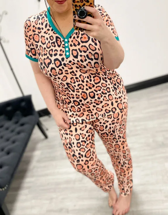 Leopard Short Sleeve Loungewear Set