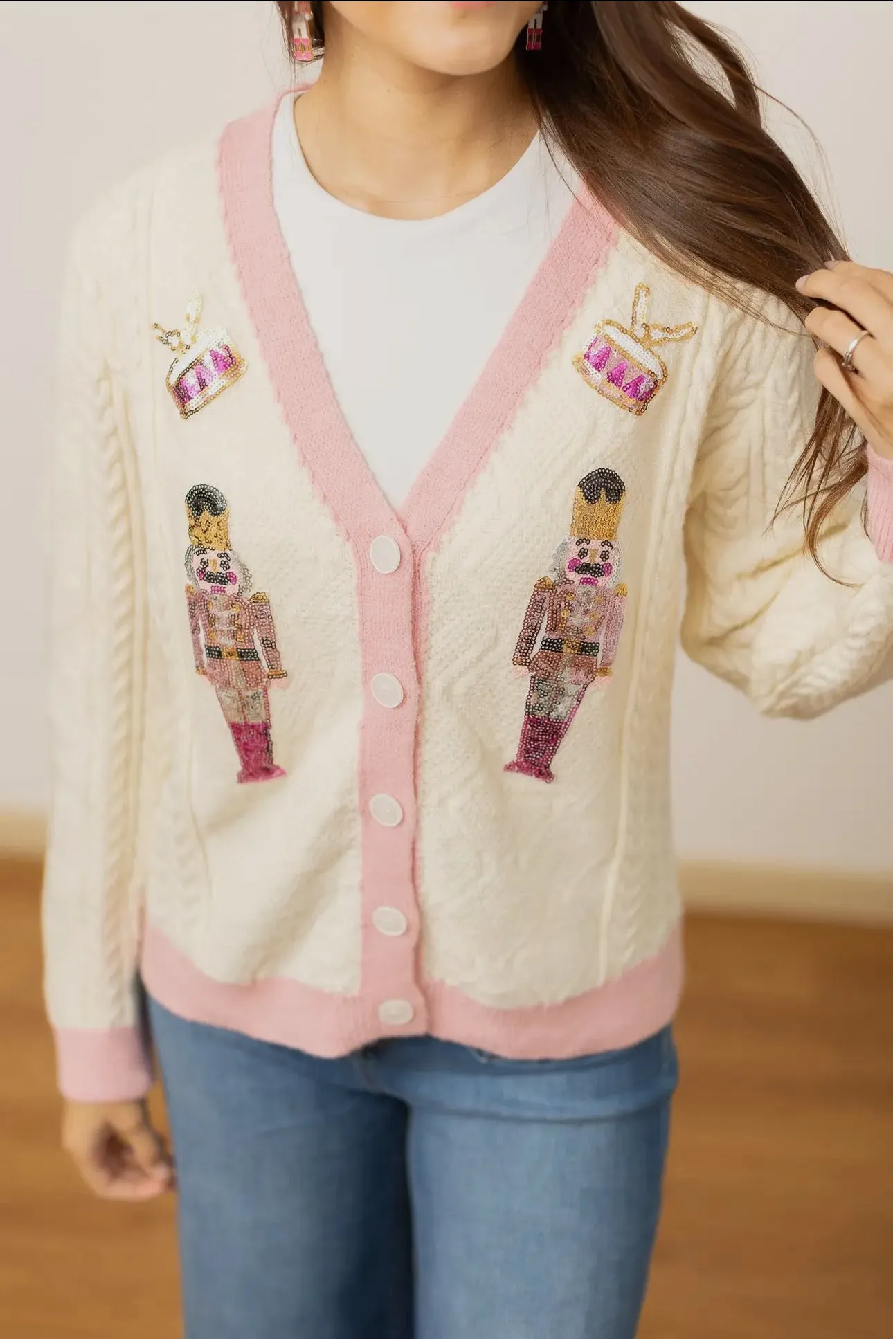 Maria Beige and Pink Nutcracker Cardigan