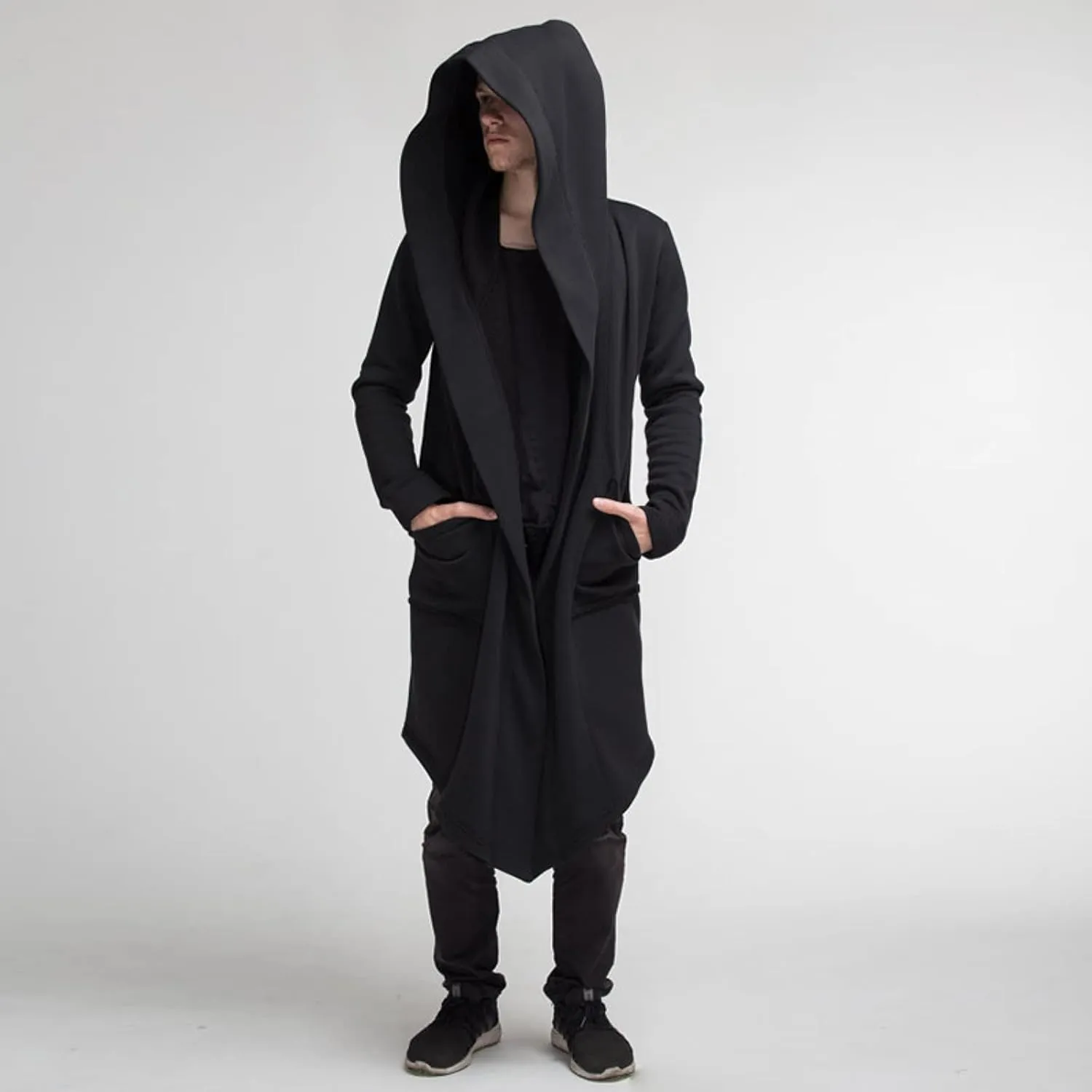 Mens Hoodies Men's Dark Style Solid Color Long Cardigan Cloak Coat Hooded Sweater Jacket