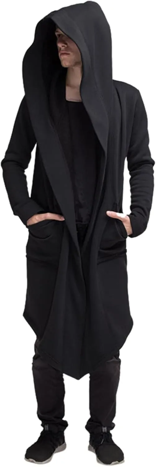 Mens Hoodies Men's Dark Style Solid Color Long Cardigan Cloak Coat Hooded Sweater Jacket