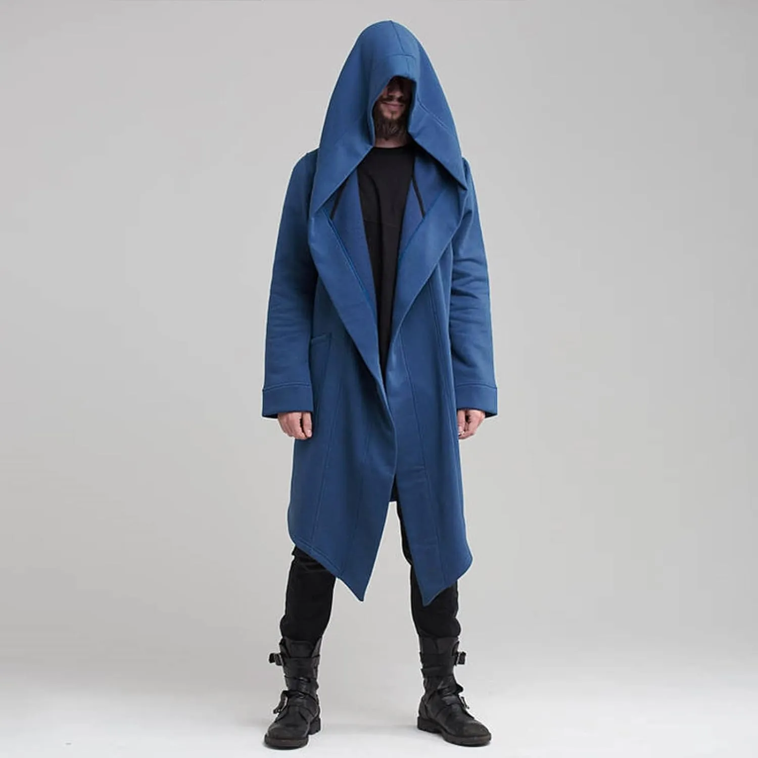 Mens Hoodies Men's Dark Style Solid Color Long Cardigan Cloak Coat Hooded Sweater Jacket