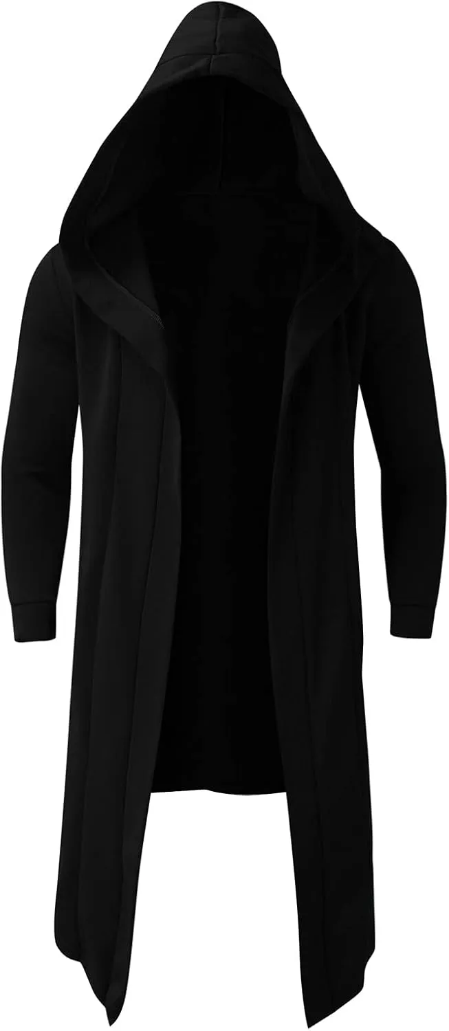 Mens Hoodies Men's Dark Style Solid Color Long Cardigan Cloak Coat Hooded Sweater Jacket