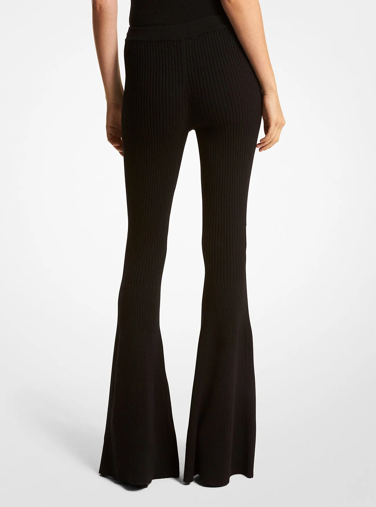 Michael Kors Ribbed Cashmere Flare Pants, Black