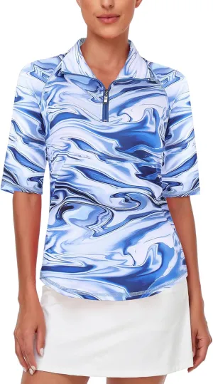 Misyula Womens Golf Shirt Quick Dry Half Sleeve Quarter Zip Polo Workout Tops Tennis Shirts M-3XL