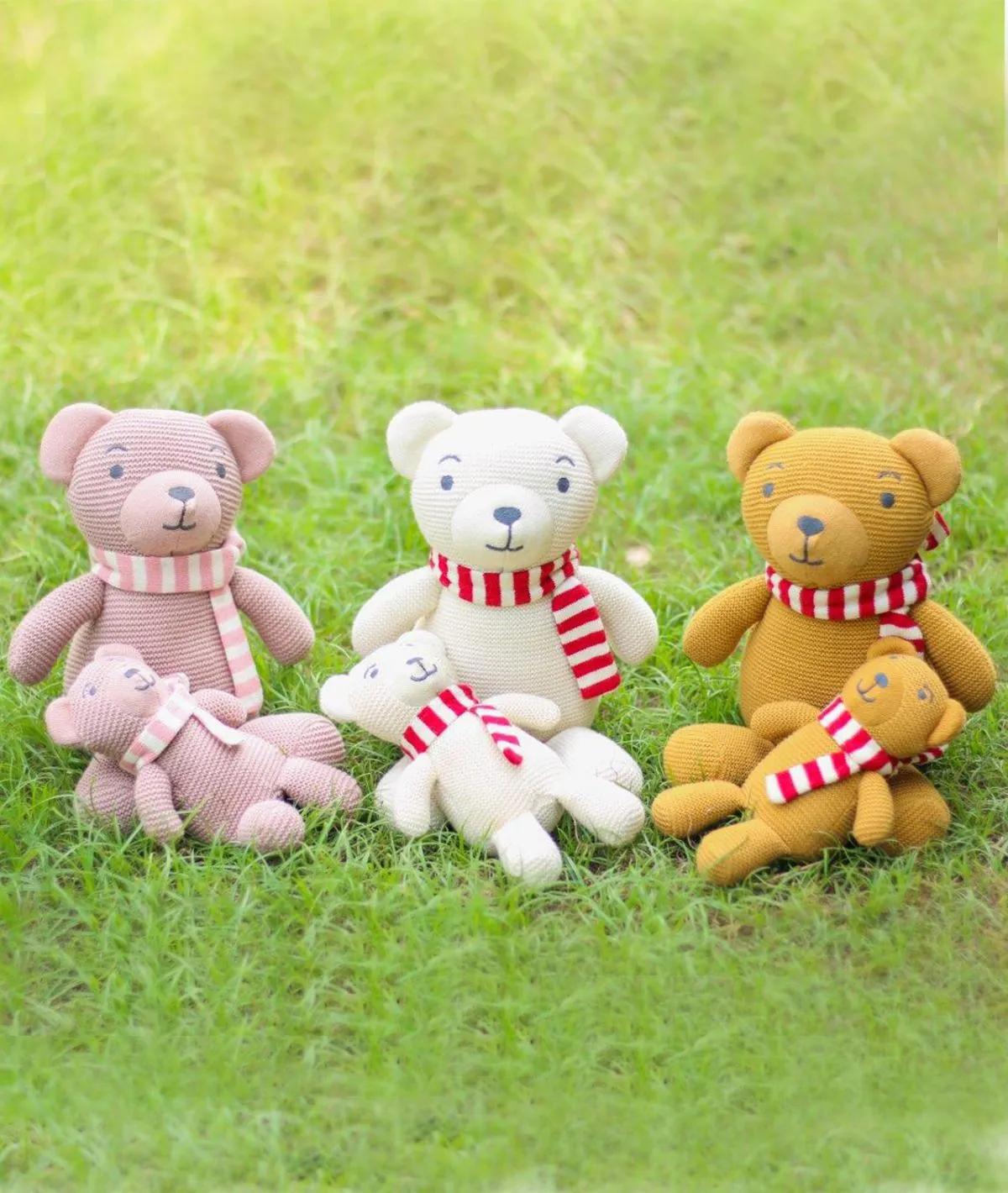 Mumma Bear Cotton Knitted Stuffed Soft Toy (Pale Pink & Blossom Pink)