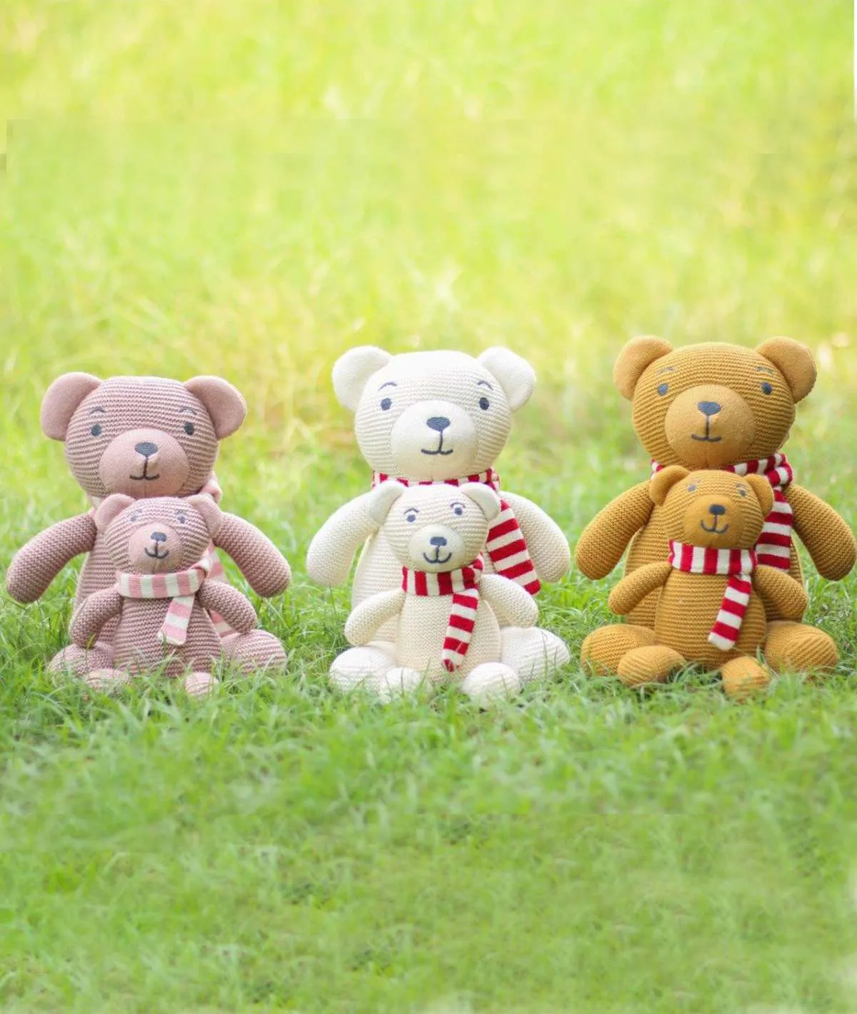 Mumma Bear Cotton Knitted Stuffed Soft Toy (Pale Pink & Blossom Pink)