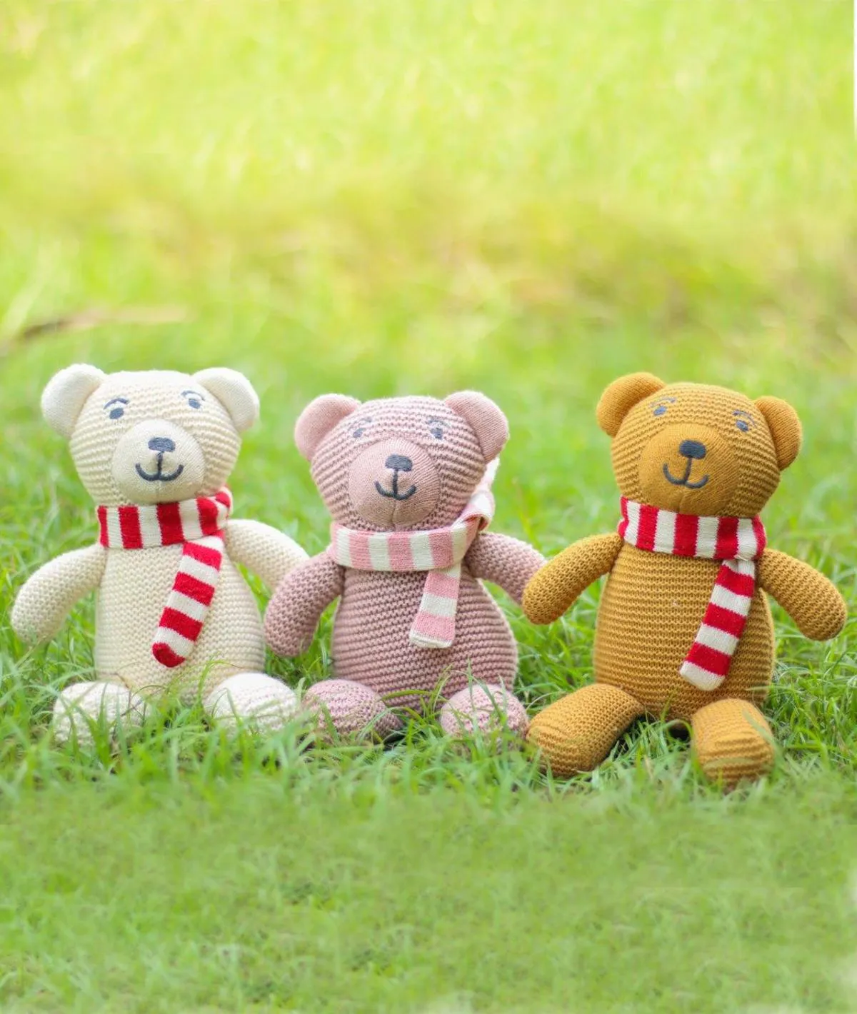 Mumma Bear Cotton Knitted Stuffed Soft Toy (Pale Pink & Blossom Pink)