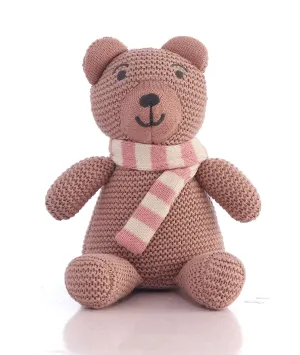 Mumma Bear Cotton Knitted Stuffed Soft Toy (Pale Pink & Blossom Pink)