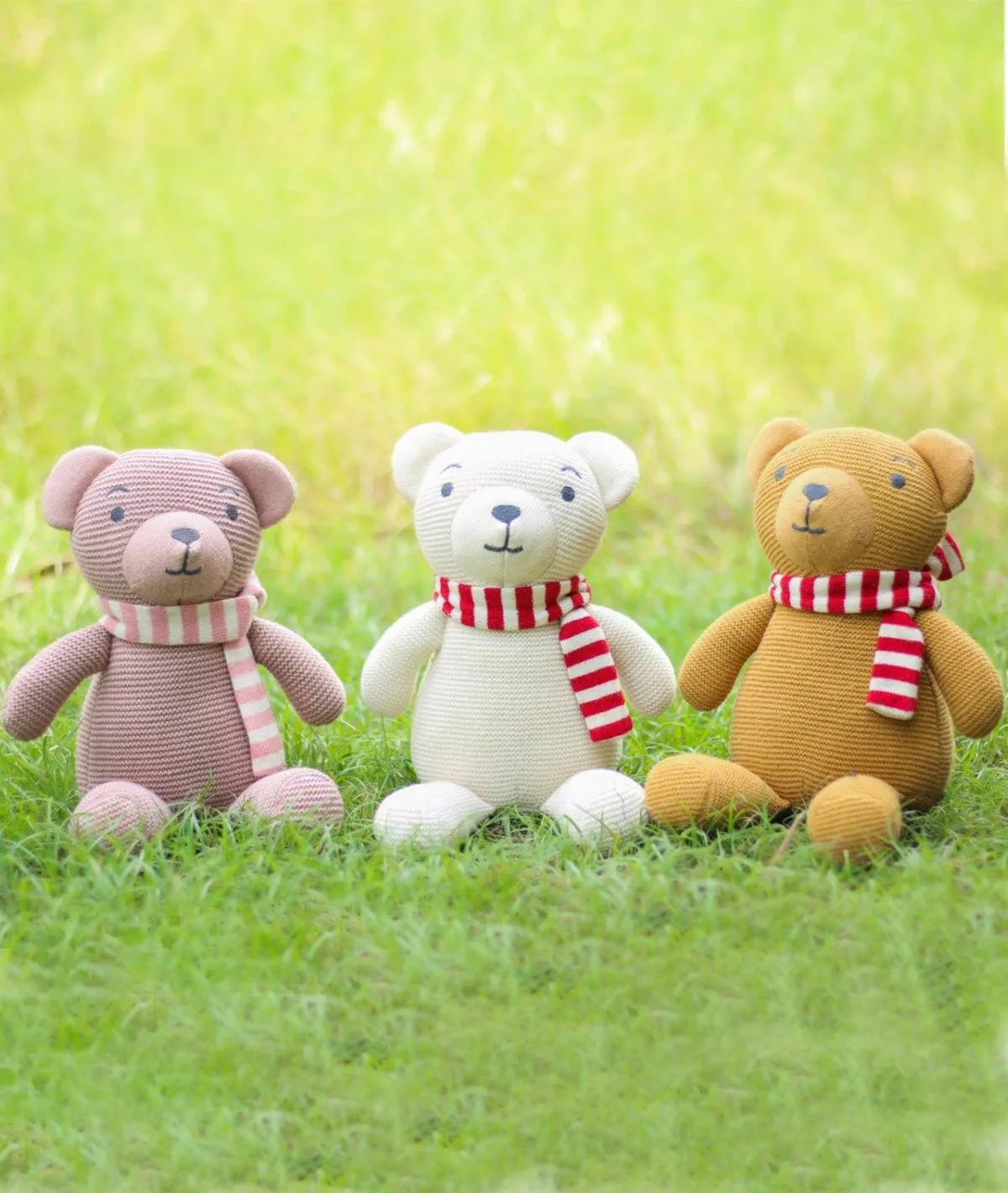 Mumma Bear Cotton Knitted Stuffed Soft Toy (Pale Pink & Blossom Pink)