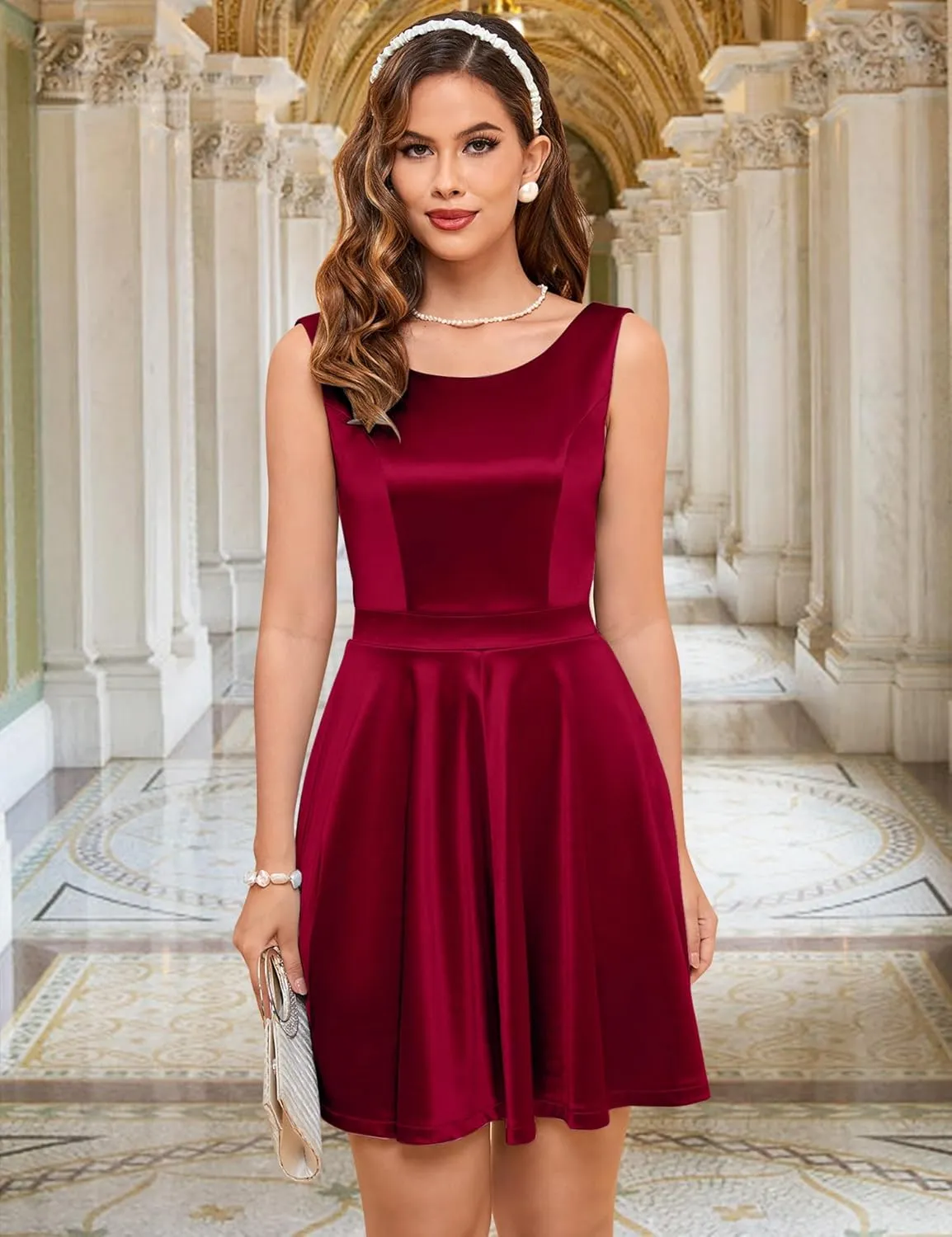MUXXN Women's Vintage 1950s Sleeveless Big Bow Backless Cocktail Homecoming Mini Short Dress