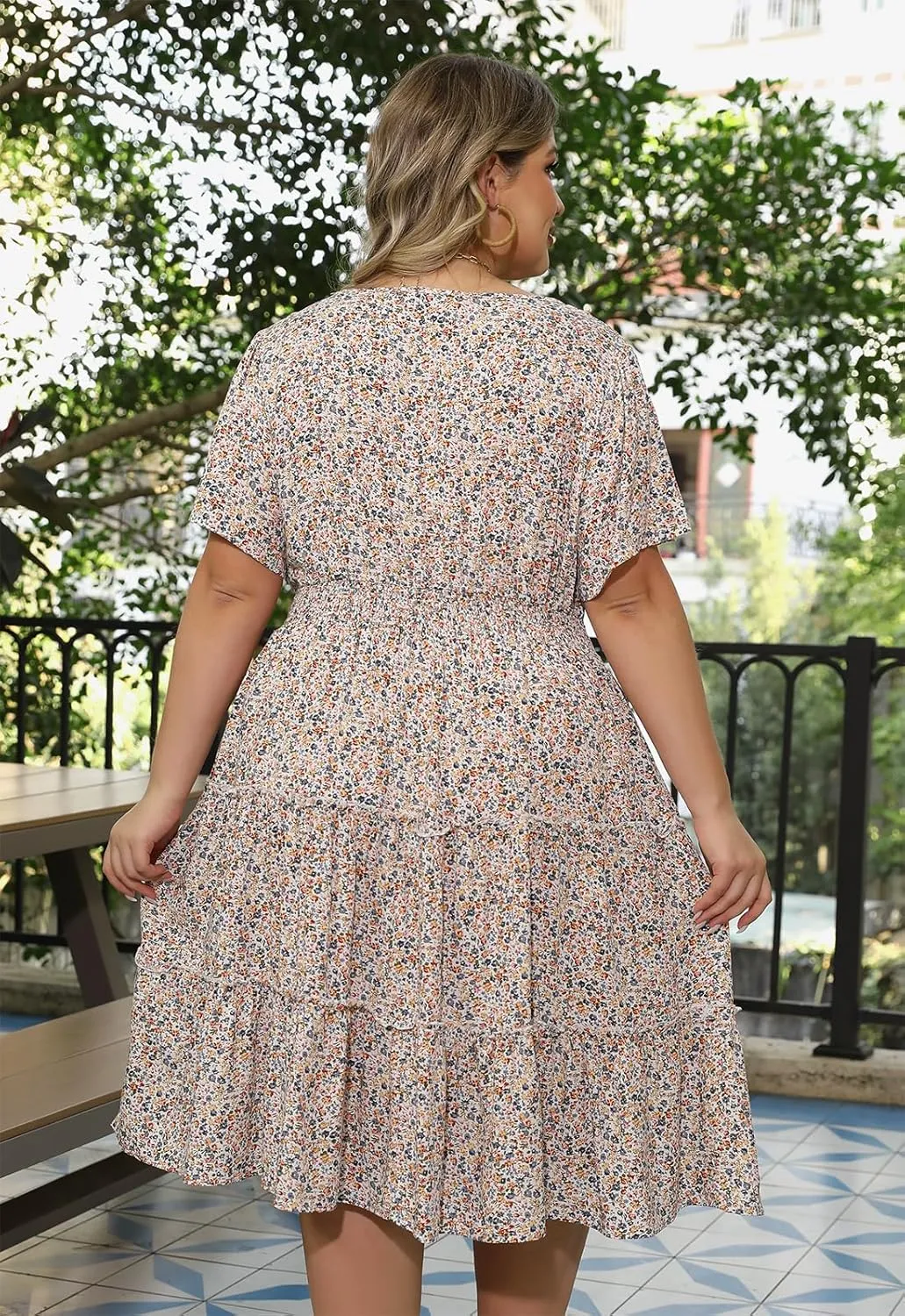 Nemidor Womens Plus Size Summer Midi Dress Casual Tiered Floral Print Beach Swing Boho Dresses with Pocket 16-26