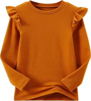 Niyage Girls Cotton Long Sleeve T-Shirt Toddler Comfort Soft Thick Basic Crewneck Tee Tops with Ruffles Trim