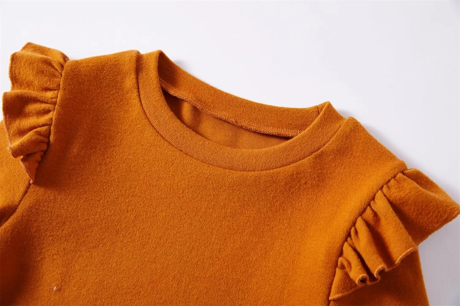 Niyage Girls Cotton Long Sleeve T-Shirt Toddler Comfort Soft Thick Basic Crewneck Tee Tops with Ruffles Trim
