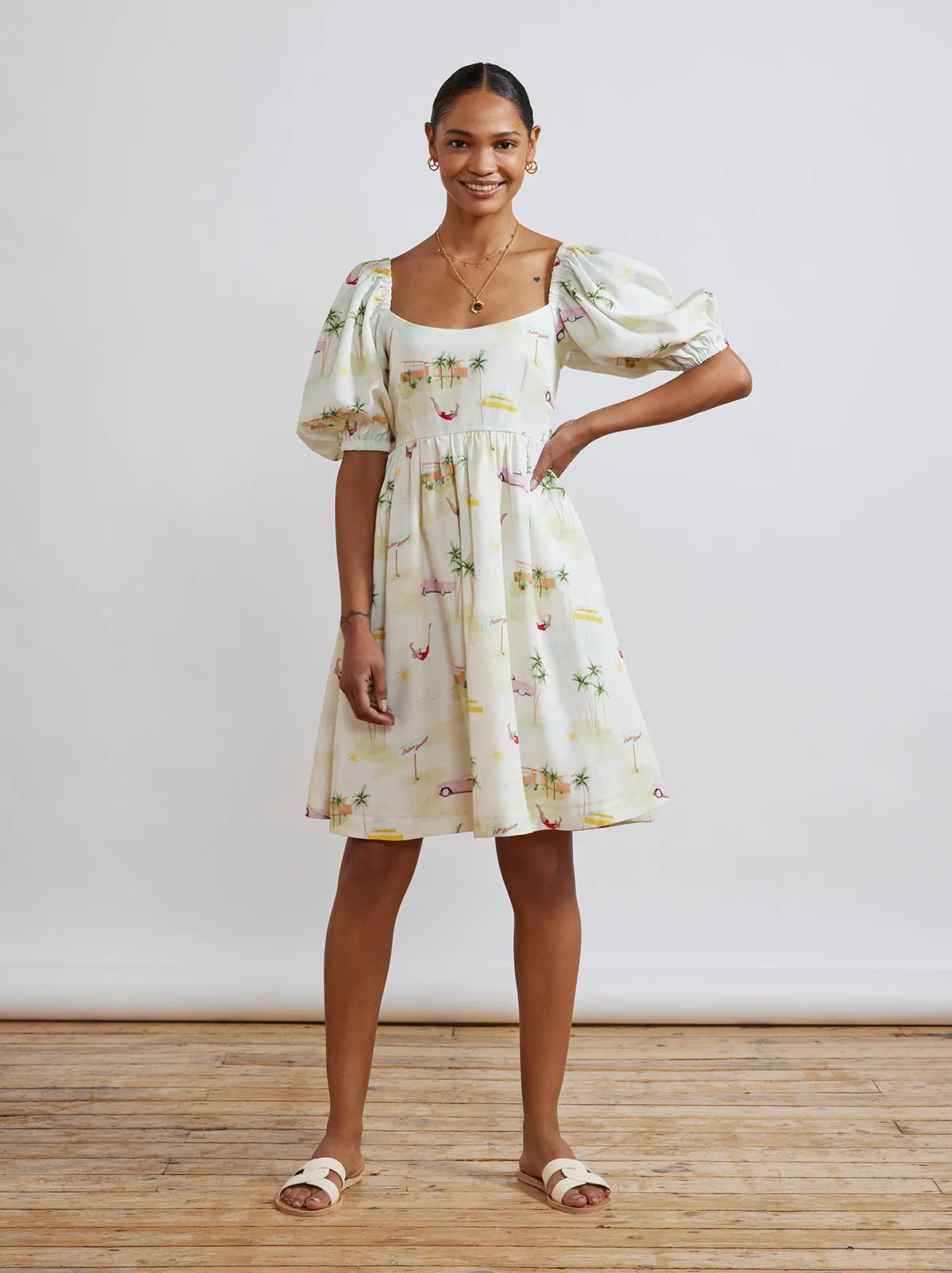 Olga Tie Back Palm Springs Print Mini Dress