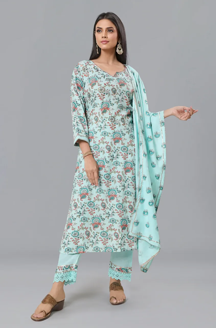 PANAAH - Blue Three Piece Kurta Set with Dupatta