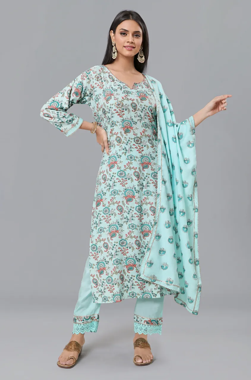 PANAAH - Blue Three Piece Kurta Set with Dupatta