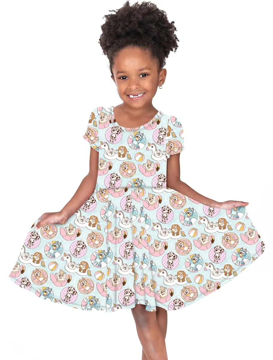 Park Fun Pink Pool Pups - Girls Bamboo Twirl Dress