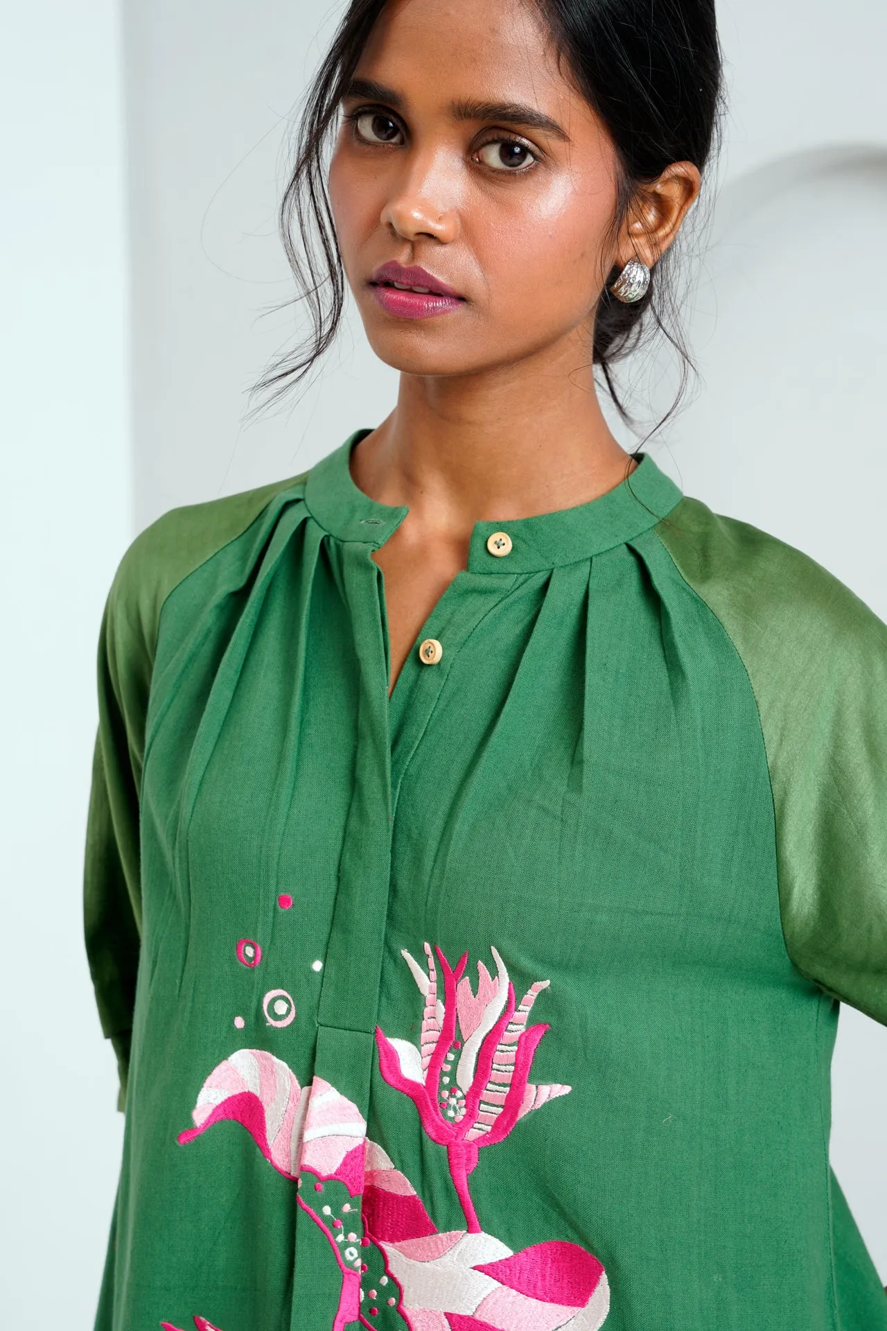 Pine Green Suvi Set - Embroidered Tunic   Pants