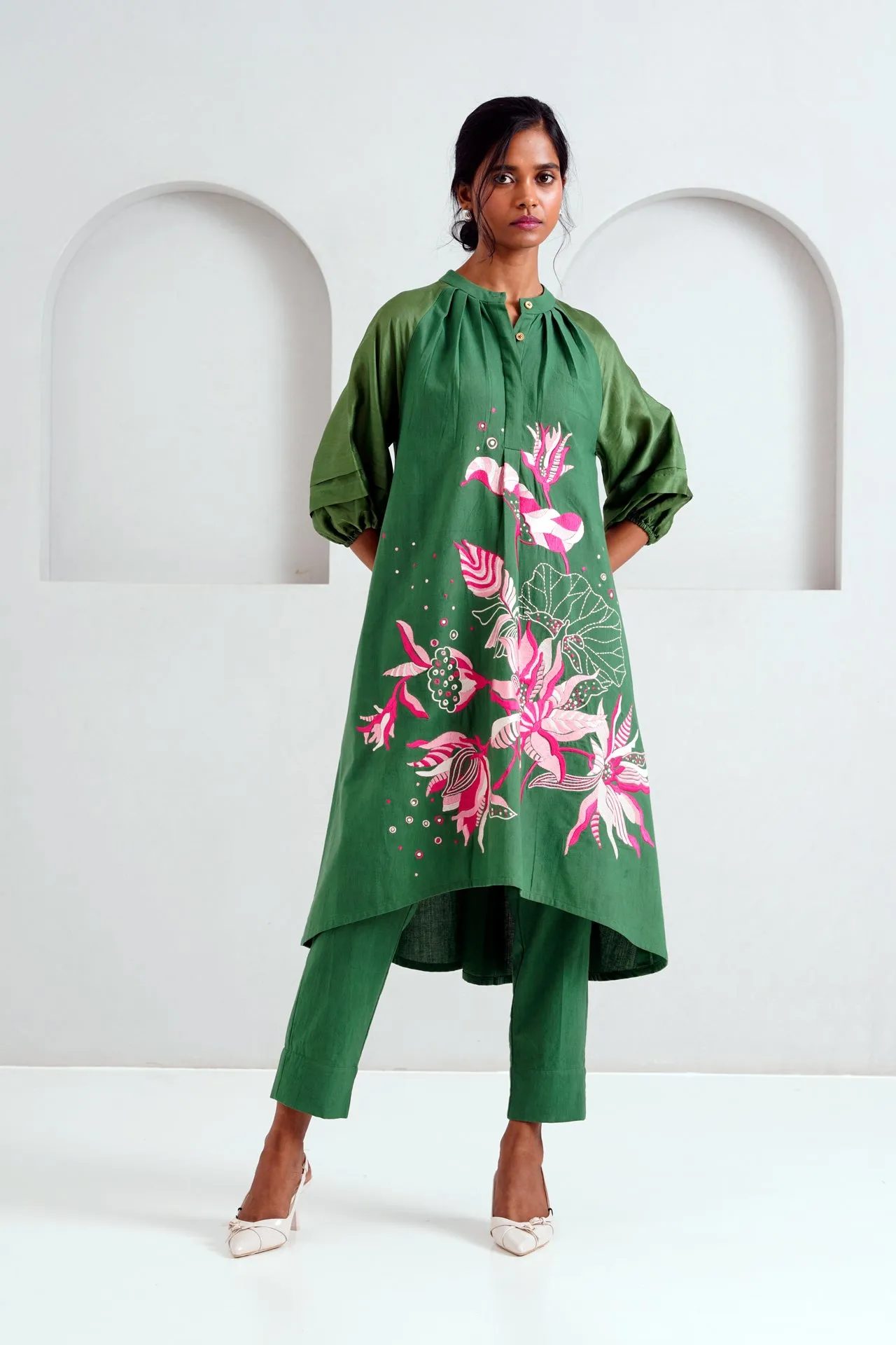 Pine Green Suvi Set - Embroidered Tunic   Pants