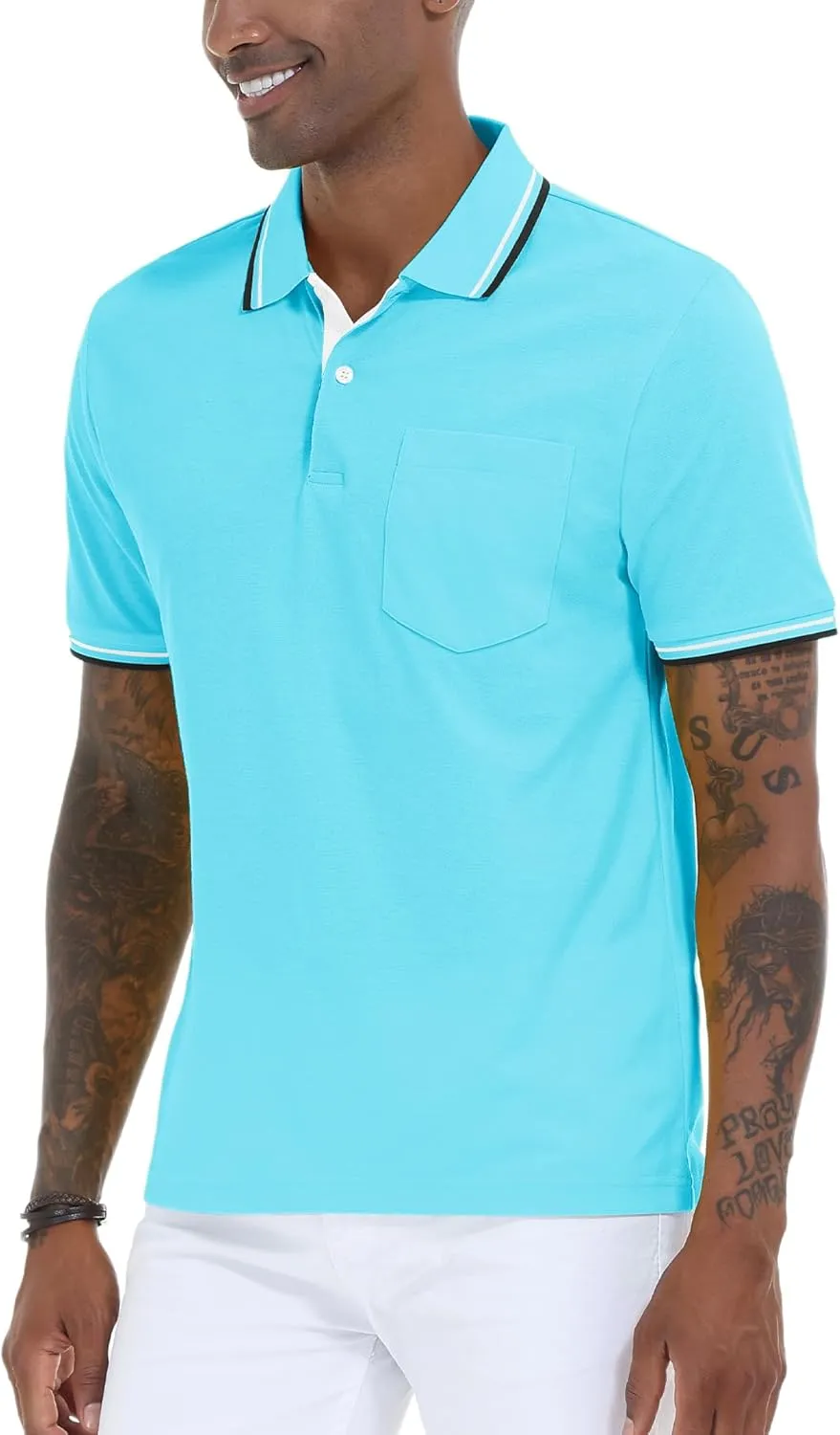 Polo Shirts for Men Short Sleeve Golf Polo with Pockets Moisture Wicking Tennis Shirt Summer Polo T-Shirts