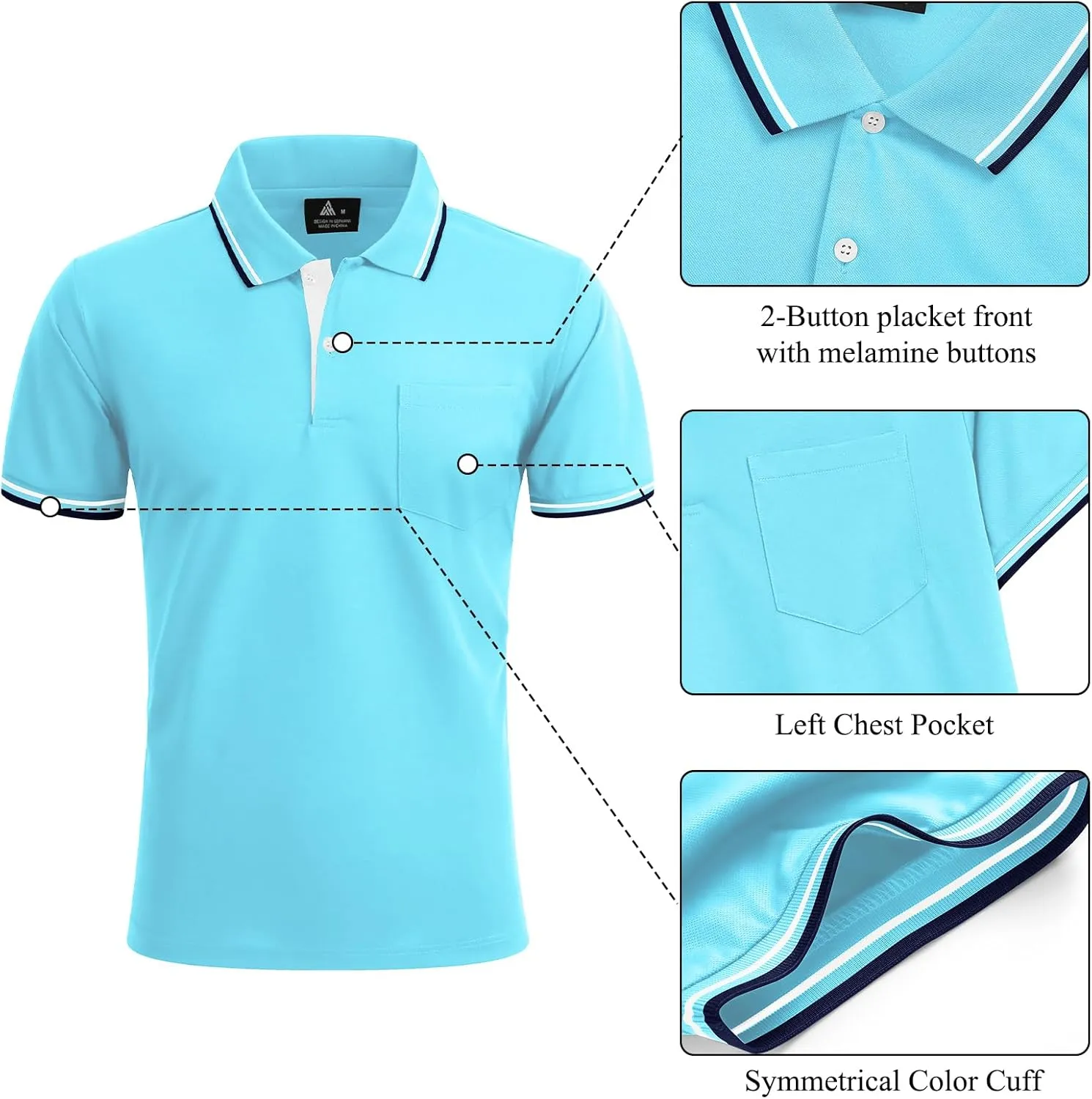 Polo Shirts for Men Short Sleeve Golf Polo with Pockets Moisture Wicking Tennis Shirt Summer Polo T-Shirts