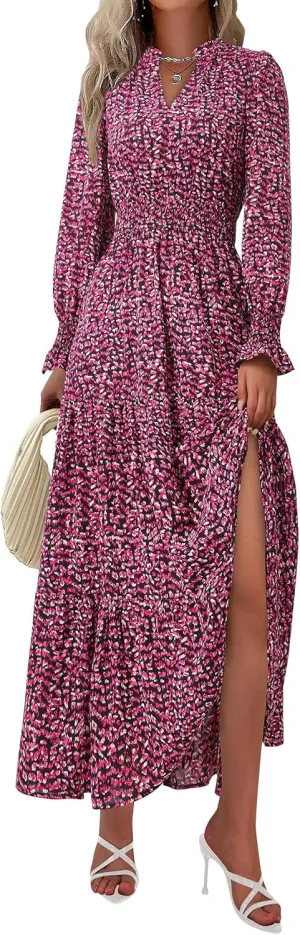 PRETTYGARDEN Women's Floral Maxi Dress 2025 Spring Long Sleeve V Neck Casual A Line Long Flowy Boho Party Dresses