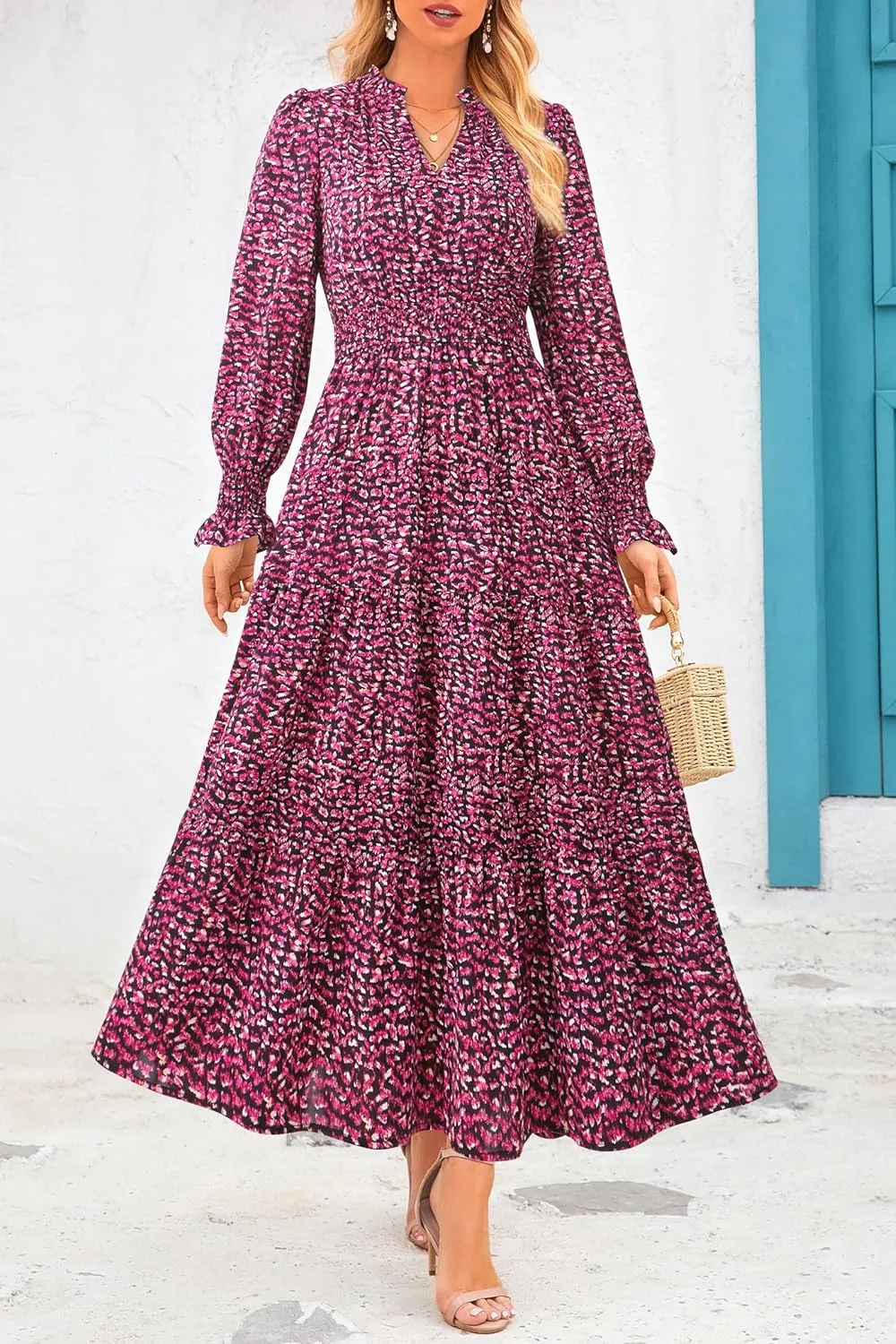 PRETTYGARDEN Women's Floral Maxi Dress 2025 Spring Long Sleeve V Neck Casual A Line Long Flowy Boho Party Dresses