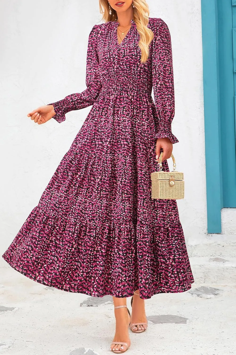 PRETTYGARDEN Women's Floral Maxi Dress 2025 Spring Long Sleeve V Neck Casual A Line Long Flowy Boho Party Dresses