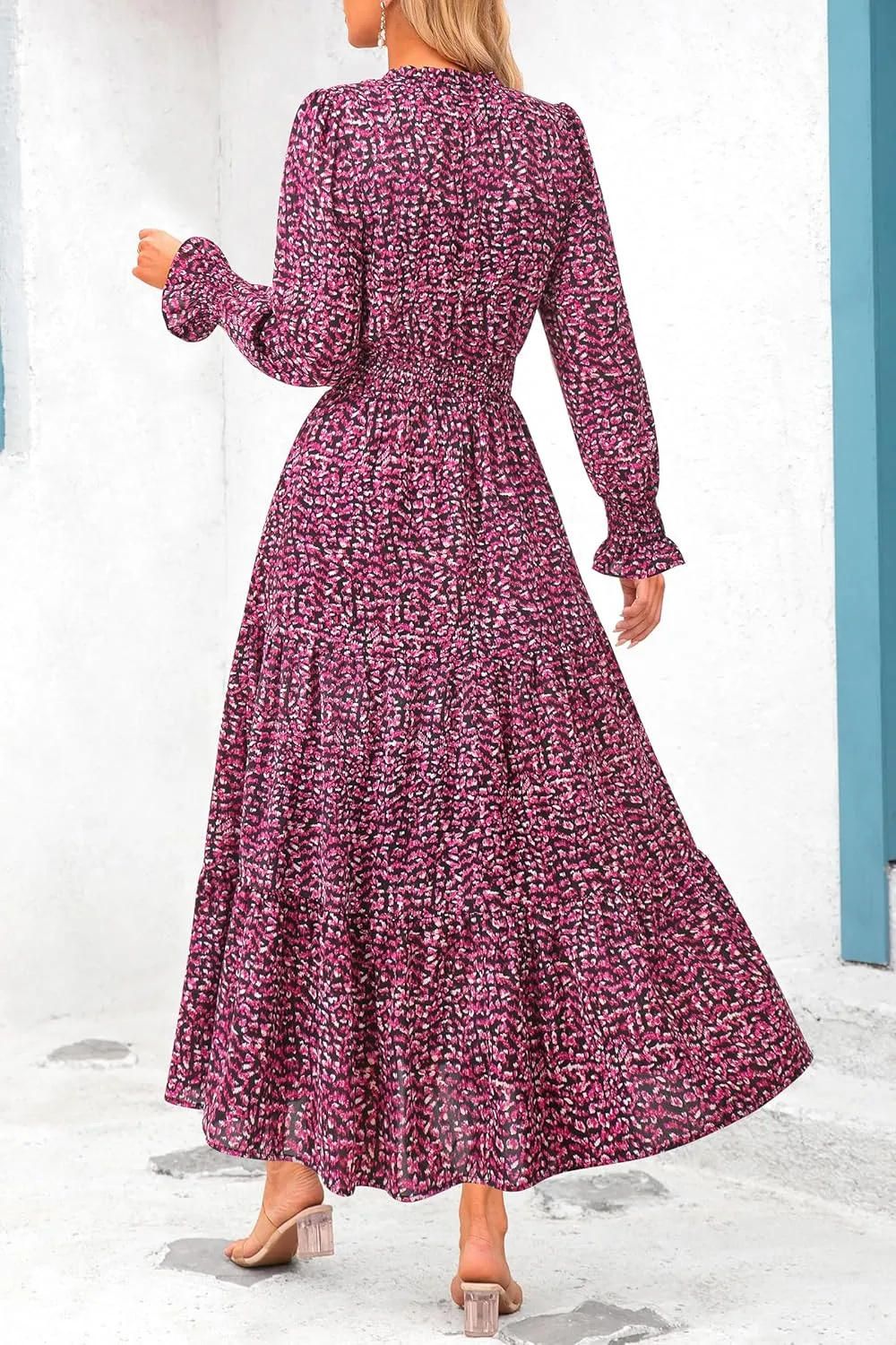 PRETTYGARDEN Women's Floral Maxi Dress 2025 Spring Long Sleeve V Neck Casual A Line Long Flowy Boho Party Dresses