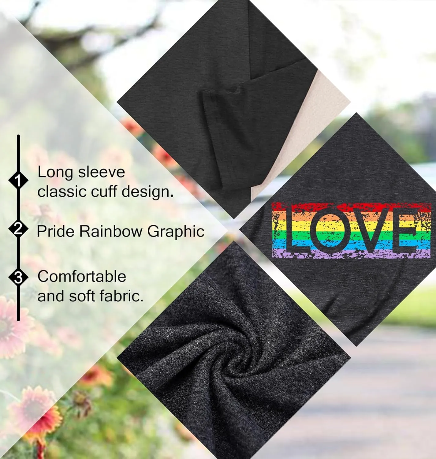 Pride Shirt for Women Equality T-Shirts Rainbow Graphic Long Sleeves LGBTQ Pride Month Tee Tops