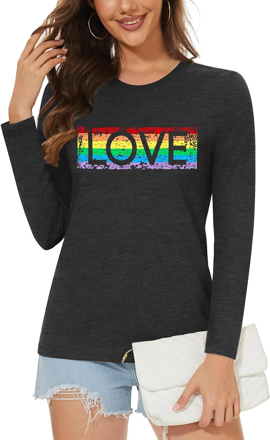 Pride Shirt for Women Equality T-Shirts Rainbow Graphic Long Sleeves LGBTQ Pride Month Tee Tops
