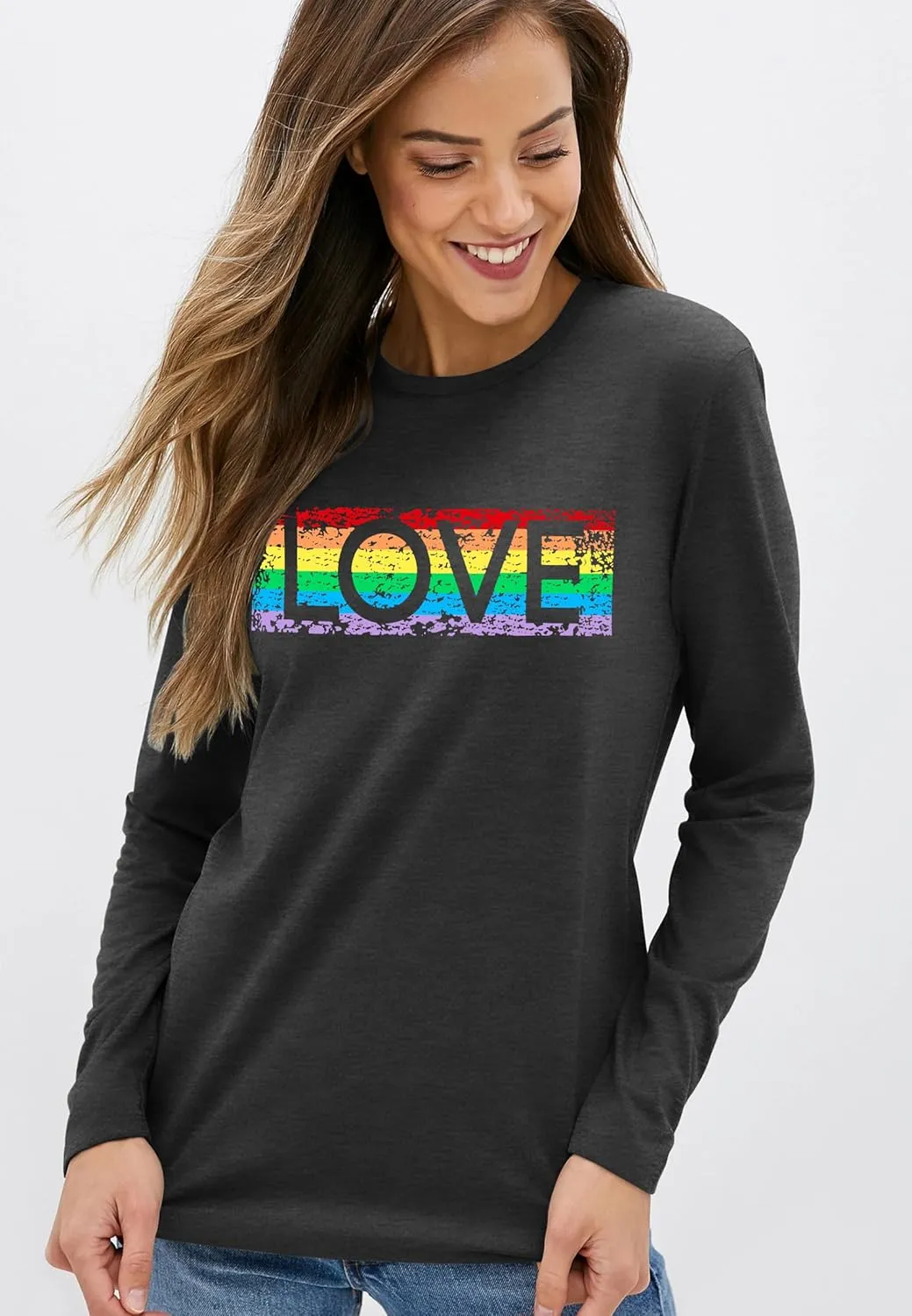 Pride Shirt for Women Equality T-Shirts Rainbow Graphic Long Sleeves LGBTQ Pride Month Tee Tops