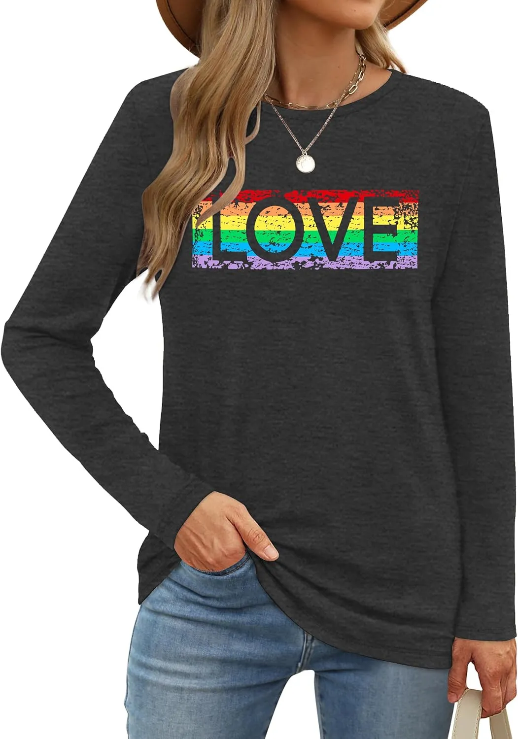 Pride Shirt for Women Equality T-Shirts Rainbow Graphic Long Sleeves LGBTQ Pride Month Tee Tops