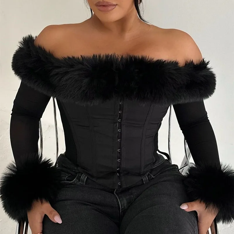 Raylan Plush Off-Shoulder Crop Top