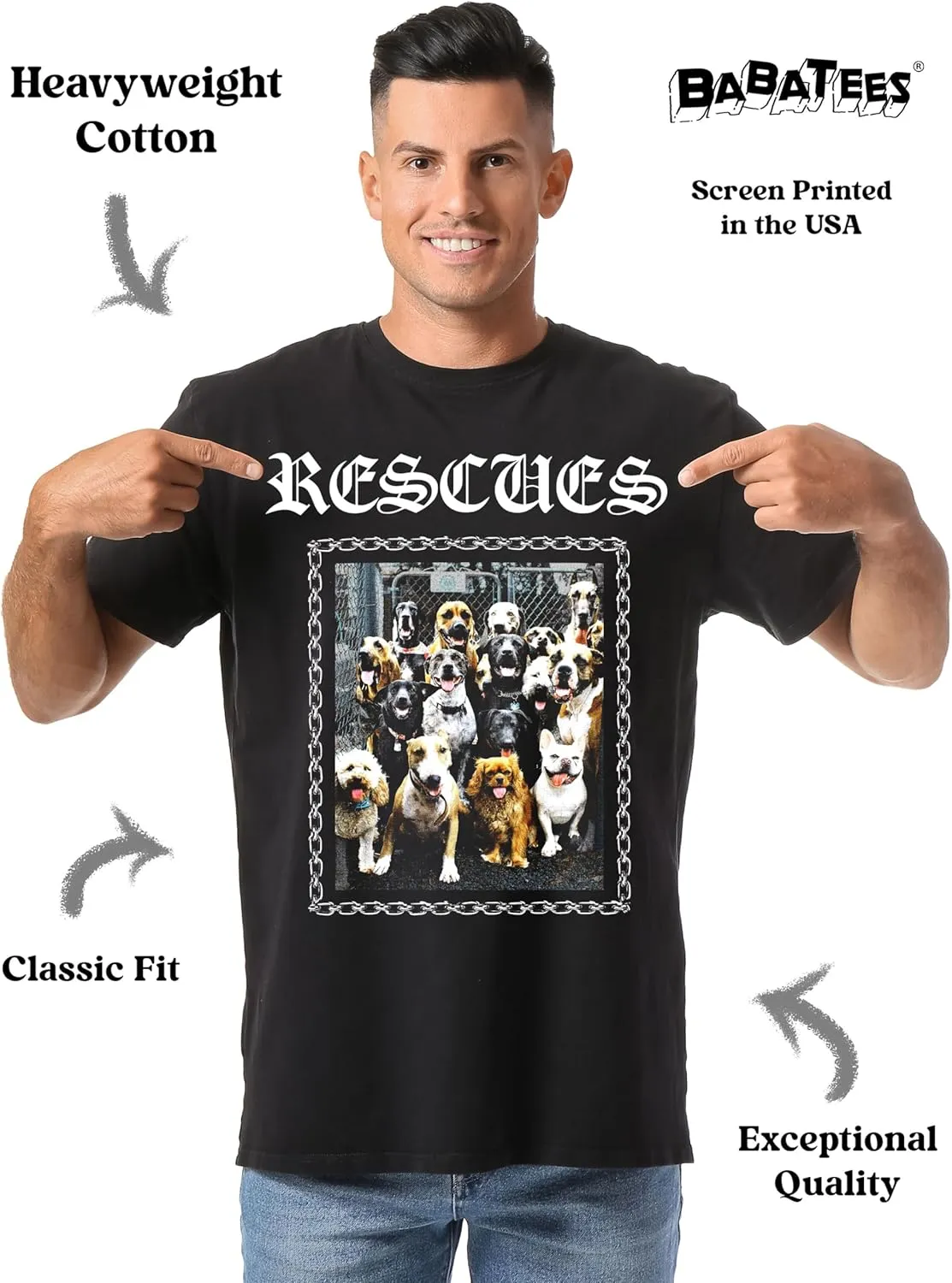 Rescue Dog Mom and Dog Dad Tshirt for Adopted Pet Owner, 90s Gangster Style 100% Cotton Tshirt for Rescues Lover