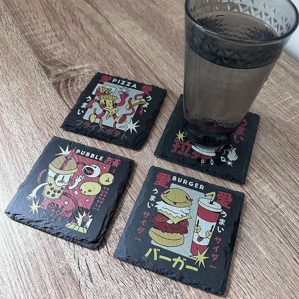 Retro Japanese Food Slate Coasters - Pizza