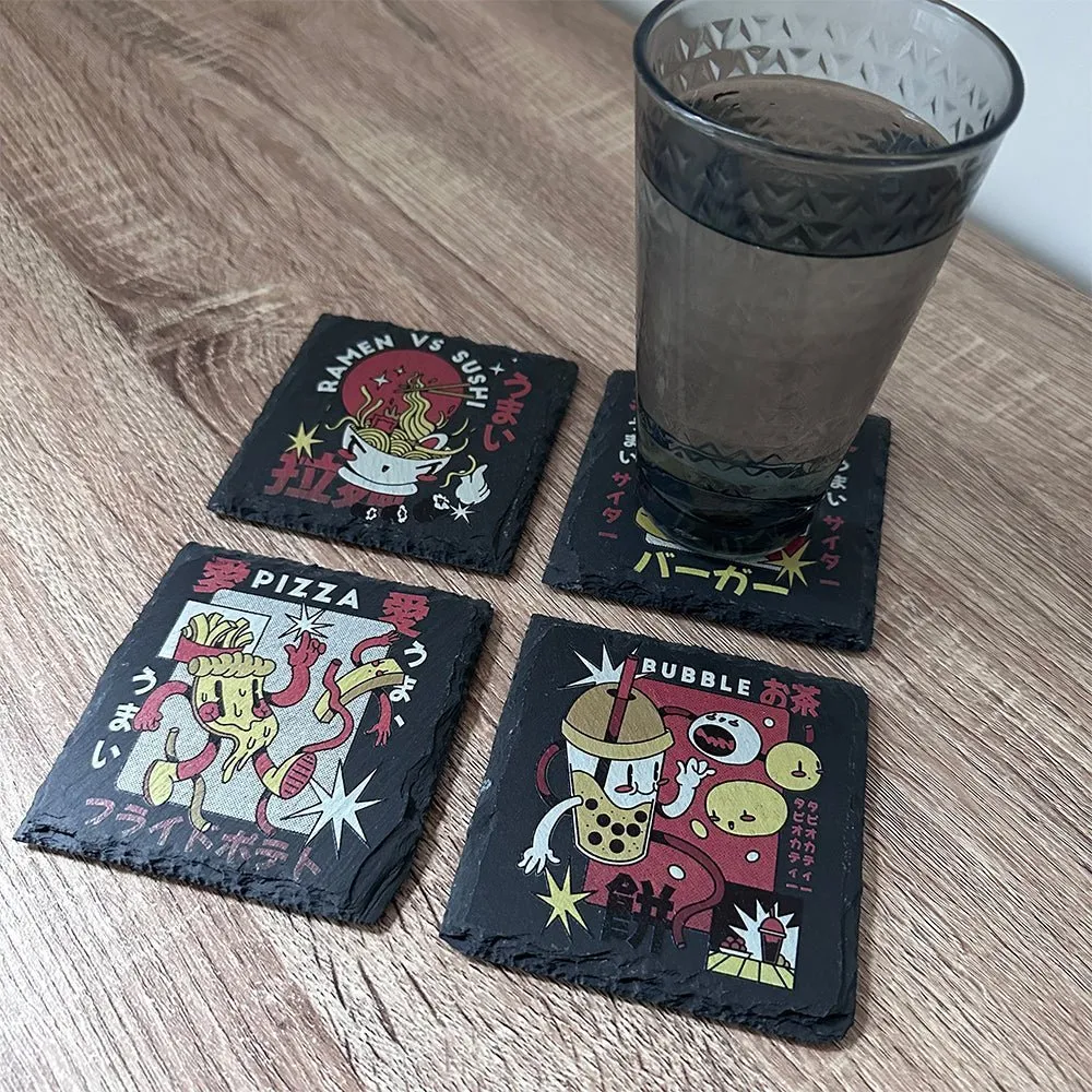 Retro Japanese Food Slate Coasters - Pizza