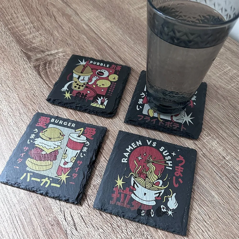 Retro Japanese Food Slate Coasters - Pizza