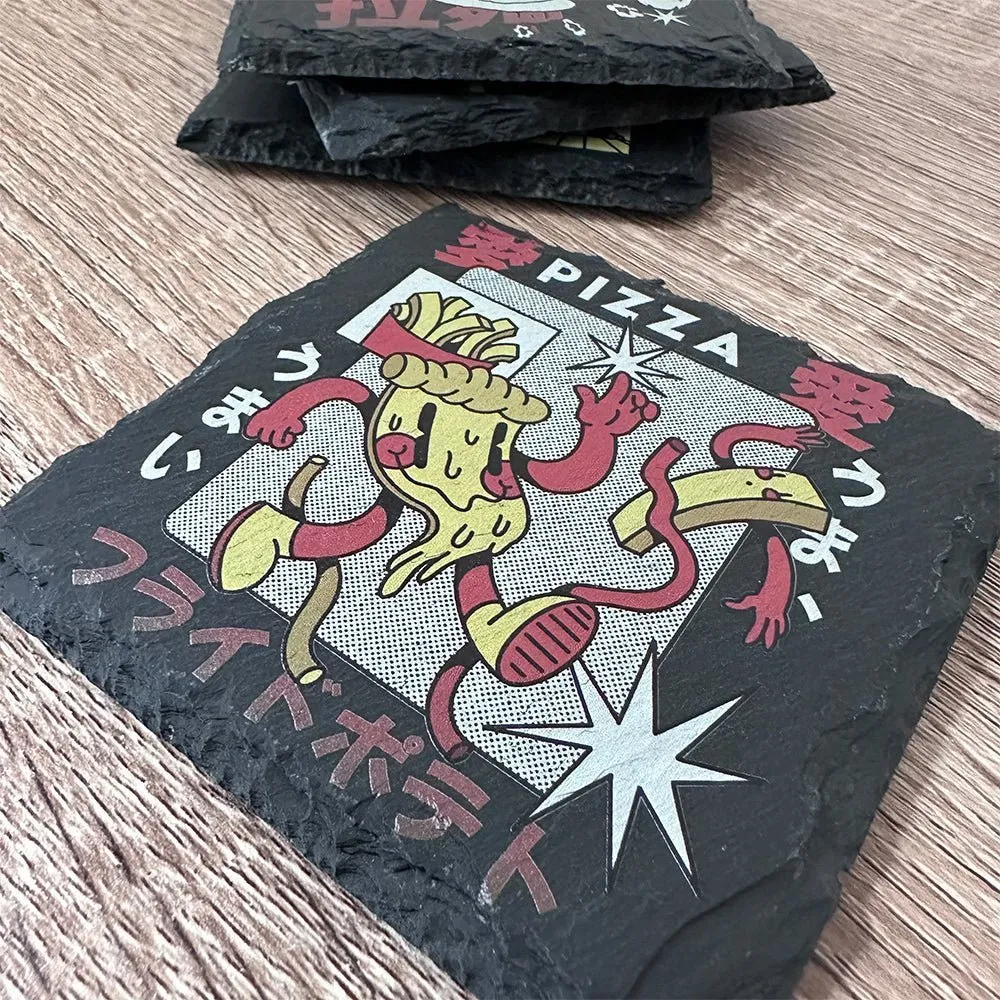Retro Japanese Food Slate Coasters - Pizza