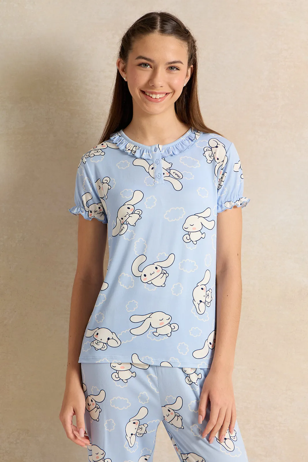Senior Girls Blue Bunny Print Yummy Pajama Set (2 Piece)