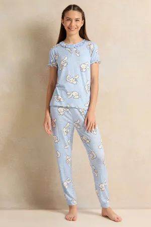 Senior Girls Blue Bunny Print Yummy Pajama Set (2 Piece)