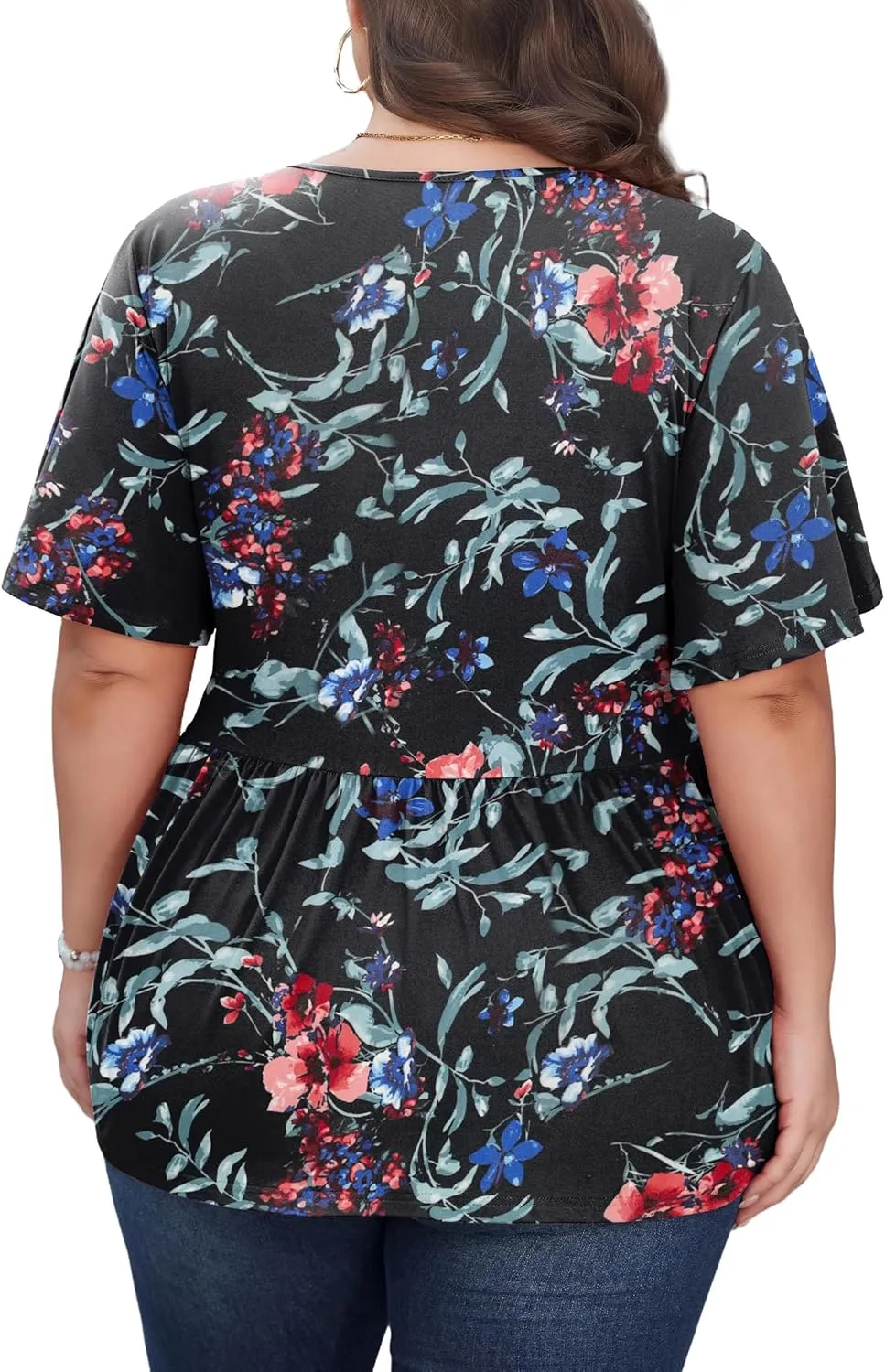 SHIJIALI Womens Plus Size Tops Flutter Sleeve Tunic Empire Waist V Neck Shirts Dressy Blouse