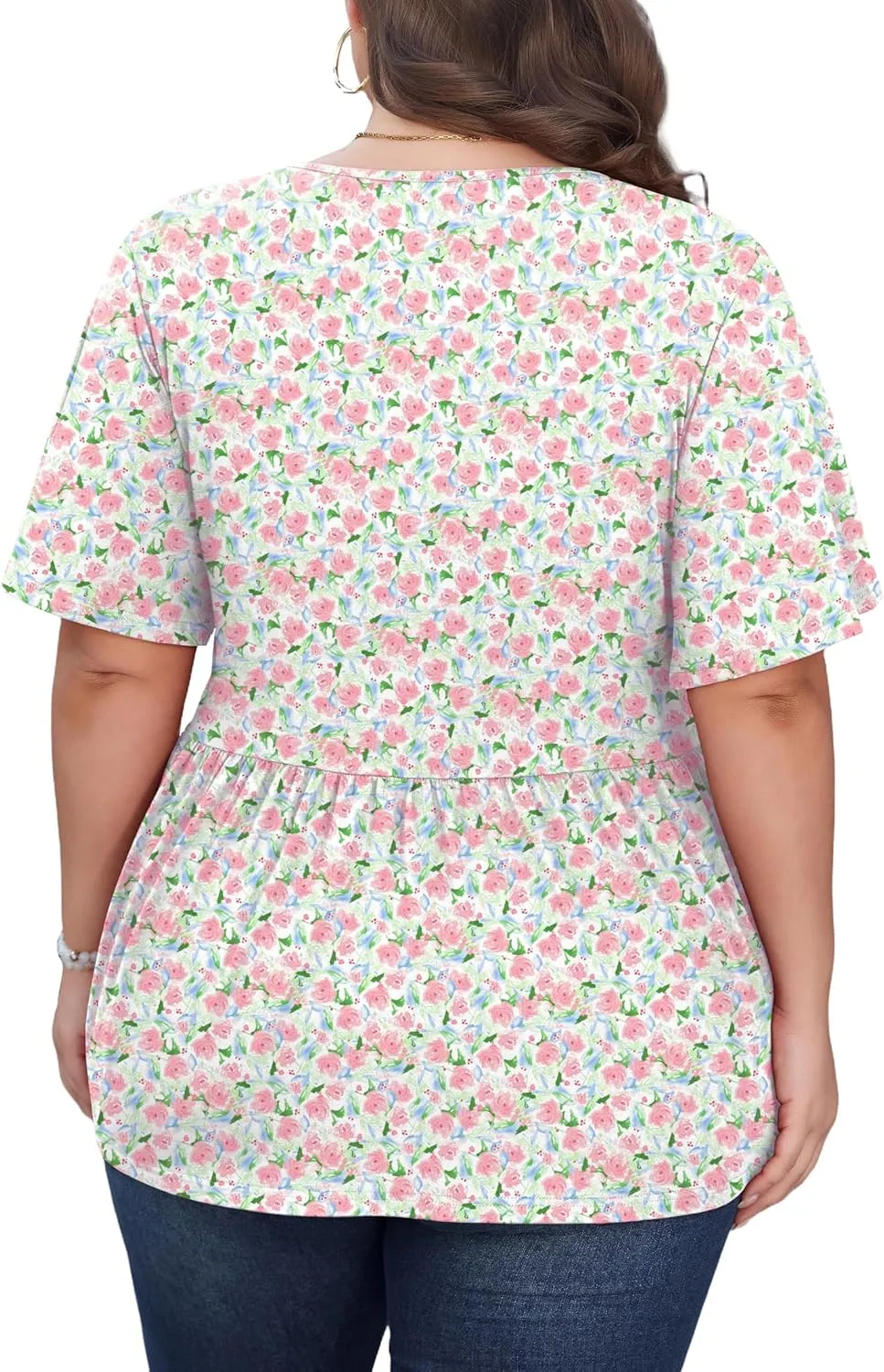 SHIJIALI Womens Plus Size Tops Flutter Sleeve Tunic Empire Waist V Neck Shirts Dressy Blouse